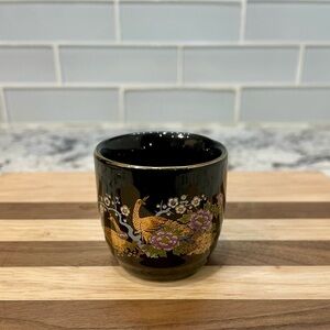 Vintage Japanese Porcelain Sake Cup with Peacock Design